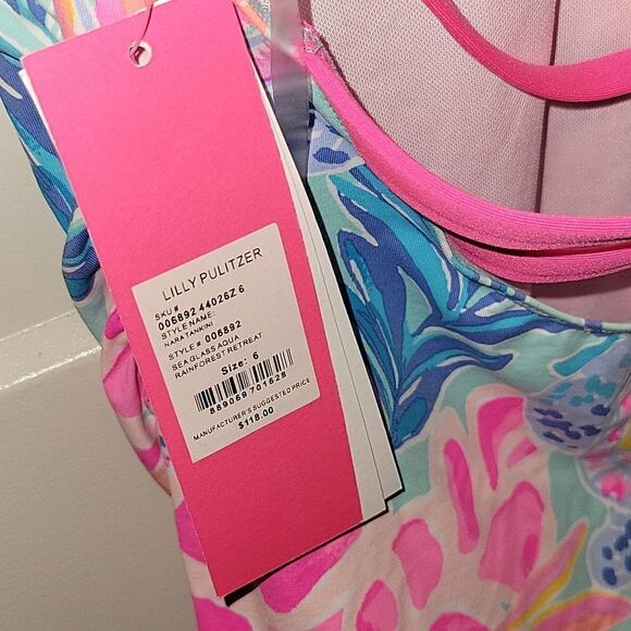 NWT Lilly Pulitzer Nara Tankini Top Size 6 Seaglass Aqua Rainforest retreat - Picture 7 of 10